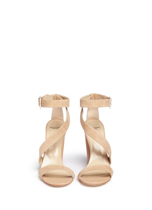 Front View - Click To Enlarge - ALEXANDER WHITE - 'Demi' asymmetric strap suede sandals