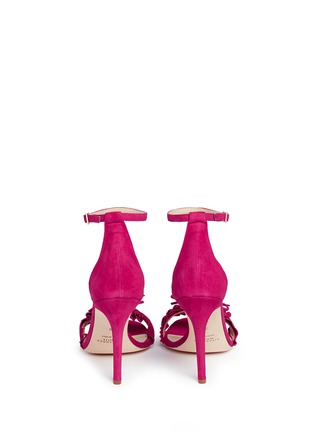 Back View - Click To Enlarge - ALEXANDER WHITE - 'Eva' bow tie ruffle front suede sandals