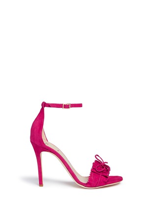 Main View - Click To Enlarge - ALEXANDER WHITE - 'Eva' bow tie ruffle front suede sandals