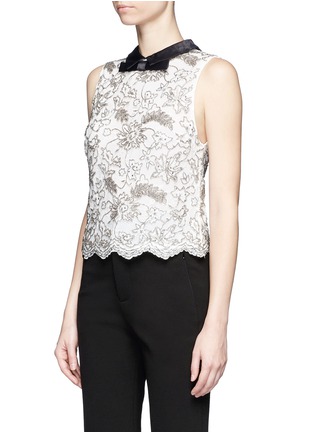 Front View - Click To Enlarge - ALICE & OLIVIA - 'Manie' satin collar embellished floral lace top