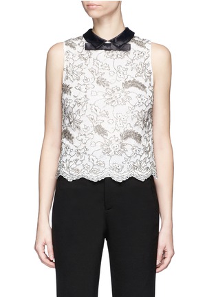 Main View - Click To Enlarge - ALICE & OLIVIA - 'Manie' satin collar embellished floral lace top