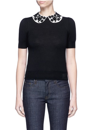 Main View - Click To Enlarge - ALICE & OLIVIA - 'Regina' floral embellished collar wool sweater