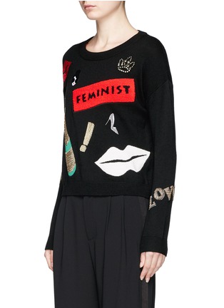 Front View - Click To Enlarge - ALICE & OLIVIA - 'Glynda' slogan patch embellished wool sweater