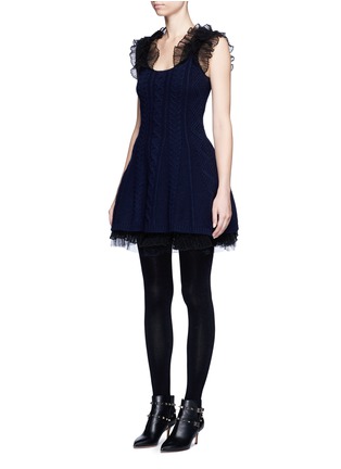 Front View - Click To Enlarge - VALENTINO GARAVANI - Virgin wool-cashmere cable knit flared tulle dress