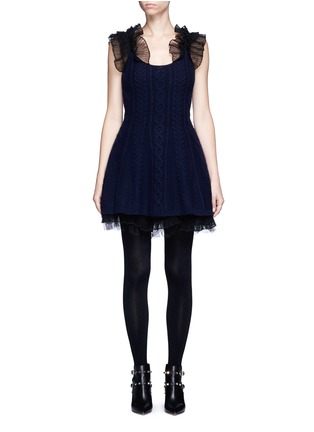 Main View - Click To Enlarge - VALENTINO GARAVANI - Virgin wool-cashmere cable knit flared tulle dress