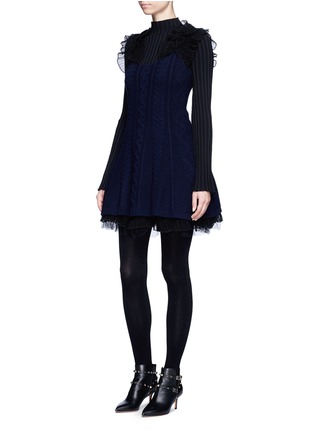 Figure View - Click To Enlarge - VALENTINO GARAVANI - Virgin wool-cashmere cable knit flared tulle dress