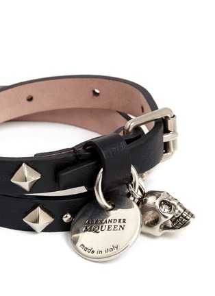 Detail View - Click To Enlarge - ALEXANDER MCQUEEN - Skull stud double wrap leather bracelet