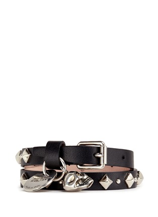 Main View - Click To Enlarge - ALEXANDER MCQUEEN - Skull stud double wrap leather bracelet