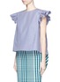 Front View - Click To Enlarge - STELLA JEAN - Cassiere' ruffle sleeve stripe pleat cotton top