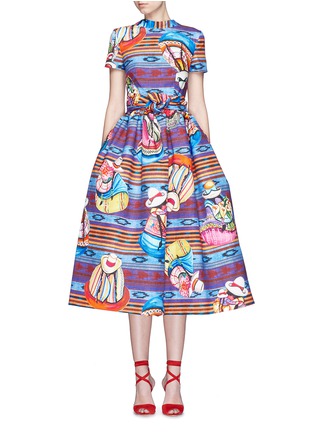 Main View - Click To Enlarge - STELLA JEAN - 'Parocco' knotted belt midi cotton flare dress