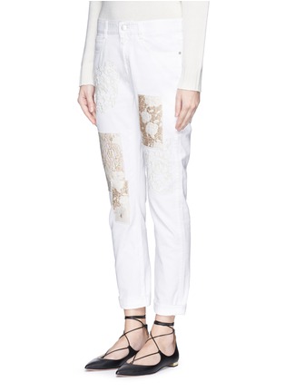 Front View - Click To Enlarge - STELLA MCCARTNEY - Metallic embroidery brocade patchwork boyfriend jeans