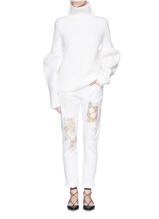 Figure View - Click To Enlarge - STELLA MCCARTNEY - Metallic embroidery brocade patchwork boyfriend jeans
