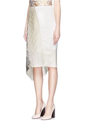 Front View - Click To Enlarge - STELLA MCCARTNEY - Metallic floral brocade asymmetric hem crepe skirt