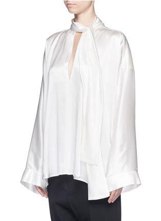 Front View - Click To Enlarge - HAIDER ACKERMANN - Scarf tie silk charmeuse top
