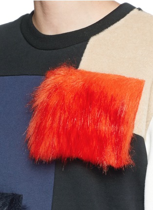 Detail View - Click To Enlarge - MSGM - Faux fur felt patchwork jersey sweatshirt