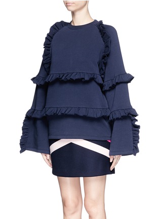 Front View - Click To Enlarge - MSGM - Ruffle flare sleeve fleece jersey sweatshirt