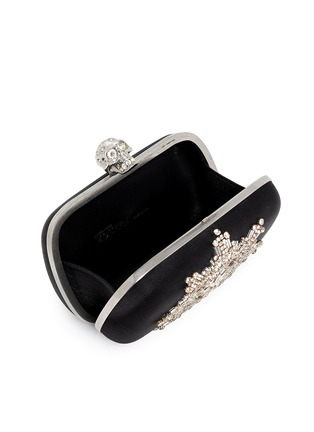 Detail View - Click To Enlarge - ALEXANDER MCQUEEN - Crystal and bead satin skull box clutch