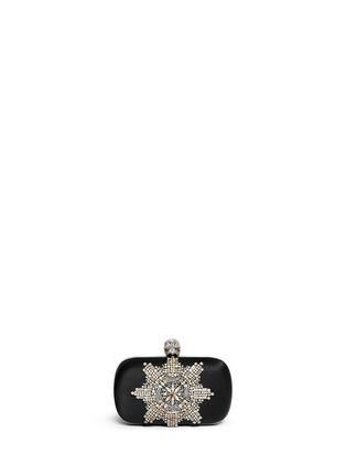 Main View - Click To Enlarge - ALEXANDER MCQUEEN - Crystal and bead satin skull box clutch