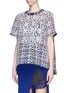 Front View - Click To Enlarge - SACAI - Pleat back eyelet check T-shirt