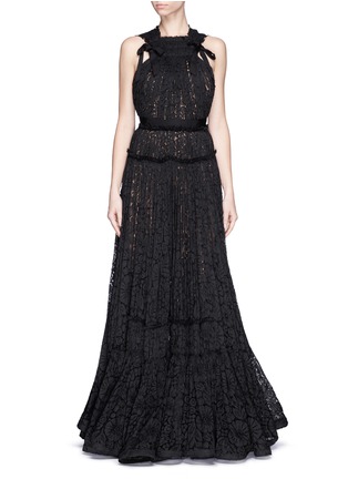 Main View - Click To Enlarge - LANVIN - Bow appliqué tiered lace gown