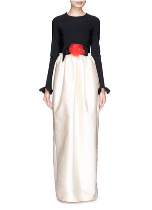 Main View - Click To Enlarge - LANVIN - Fleur corsage peplum sleeve satin gown