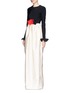 Figure View - Click To Enlarge - LANVIN - Fleur corsage peplum sleeve satin gown