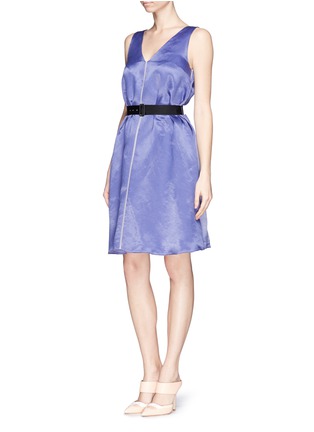 Figure View - Click To Enlarge - LANVIN - V-neck grosgrain belt washed linen dress