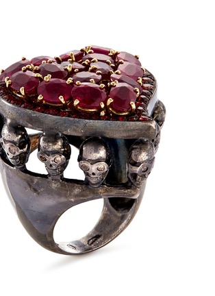 Detail View - Click To Enlarge - DELFINA DELETTREZ - Diamond ruby sapphire gold alloy skull heart ring