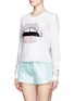 Front View - Click To Enlarge - MARKUS LUPFER - Candy striped sequin Lara lip sweatshirt