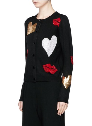 Front View - Click To Enlarge - ALICE & OLIVIA - 'Maude' strass heart and lip wool cardigan