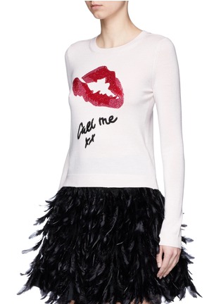 Front View - Click To Enlarge - ALICE & OLIVIA - 'Denny' strass lip slogan wool sweater