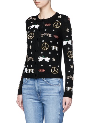 Front View - Click To Enlarge - ALICE & OLIVIA - 'Kym Peace Love' embellished wool cardigan