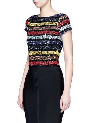 Front View - Click To Enlarge - ALICE & OLIVIA - 'Kelli' sequin stripe cropped top