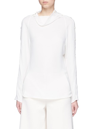 Main View - Click To Enlarge - THEORY - 'Brilivna' button shoulder cowl neck silk top