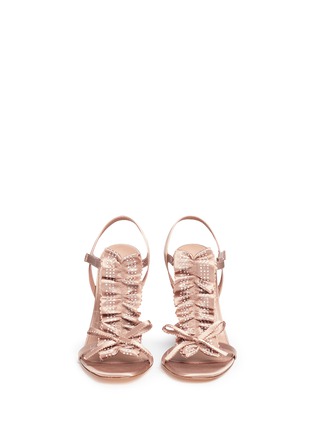 Front View - Click To Enlarge - PEDRO GARCIA  - 'Madelyn' crystal ruffle T-strap satin sandals