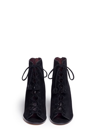 Front View - Click To Enlarge - COACH - 'Lena' suede lace-up peep toe boots