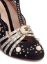 Detail View - Click To Enlarge - GUCCI - Crystal glass pearl stud T-strap suede pumps