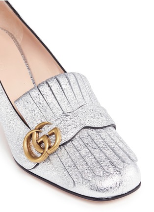 Detail View - Click To Enlarge - GUCCI - Kiltie fringe metallic leather loafer pumps