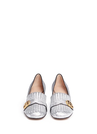 Front View - Click To Enlarge - GUCCI - Kiltie fringe metallic leather loafer pumps