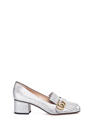 Main View - Click To Enlarge - GUCCI - Kiltie fringe metallic leather loafer pumps