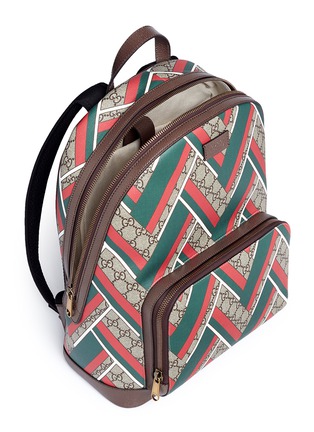 Detail View - Click To Enlarge - GUCCI - 'GG Supreme' stripe chevron print canvas backpack