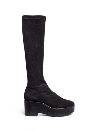 Main View - Click To Enlarge - CLERGERIE - 'Xotte' stretch suede knee high platform boots
