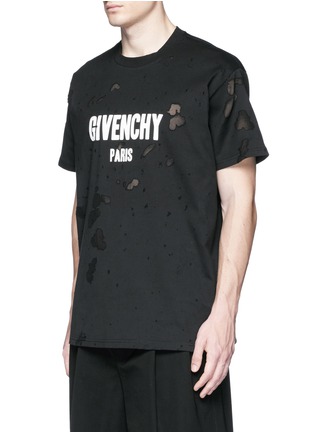 Front View - Click To Enlarge - GIVENCHY - Logo print distressed T-shirt