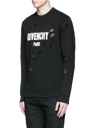 Front View - Click To Enlarge - GIVENCHY - Logo print distressed sweatshirt