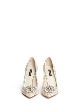 Front View - Click To Enlarge - - - 'Bellucci' jewel brooch Taormina lace pumps