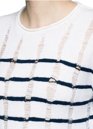 Detail View - Click To Enlarge - T BY ALEXANDER WANG - Distressed dropped stitch stripe Merino wool sweater