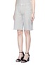 Front View - Click To Enlarge - T BY ALEXANDER WANG - Frayed cuff stripe denim shorts