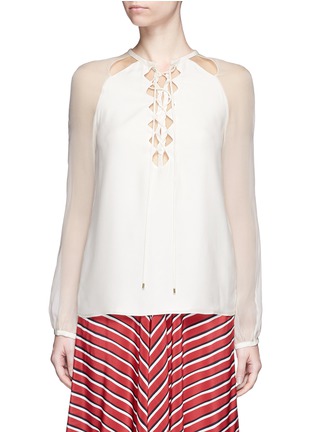 Main View - Click To Enlarge - ALTUZARRA - 'Benny' chiffon sleeve lace-up crepe blouse