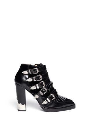 Main View - Click To Enlarge - TOGA ARCHIVES - Velvet panel leather fringe buckle booties