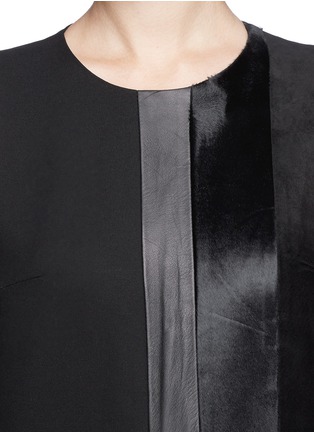 Detail View - Click To Enlarge - THEORY - 'Elso' calf hair suede leather panel dress